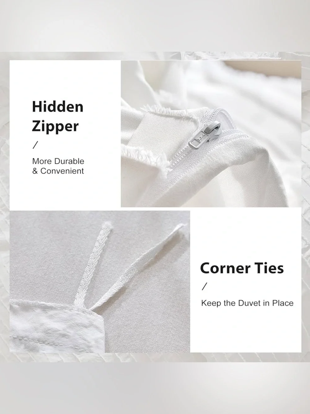 WARMDERN White Boho Duvet Cover Set Striped Textured Tufted Bedding Set, 3 Pcs